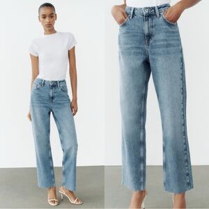 🤍 ZARA • straight fit, high rise, straight leg, rigid light wash blue jeans
